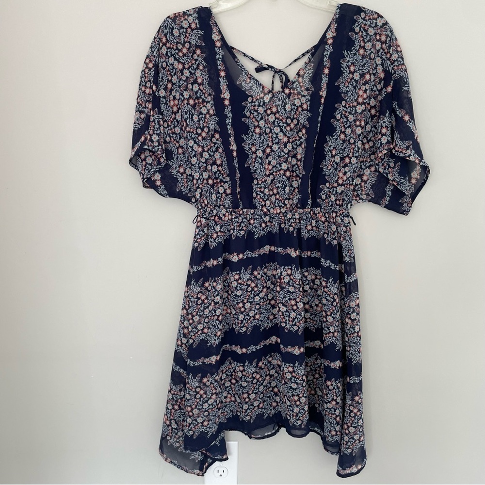 Maurices Dress Blue Floral Multicolor Kimono Sleeves Lined Polyester Size S